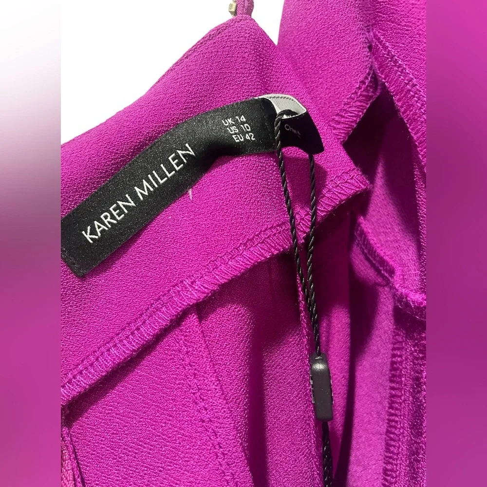 Karen Millen Purple Bodycon diamante trim midi spaghetti strap dress NWT $480 - Picture 9 of 13